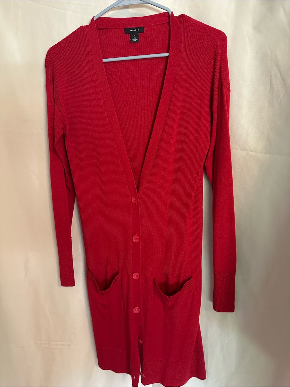 Halogen Red Long Ribbed Button-Front Cardigan